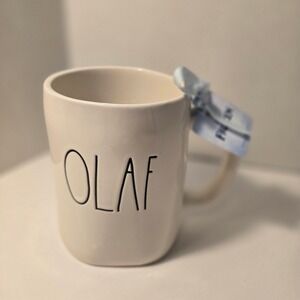 Rae Dunn White Mug with Light Blue Ribbon